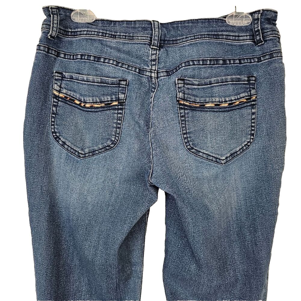 Chico's Jeans Blue Straight Midrise Colored Stitch Pockets Sz 6 Western Cowgirl